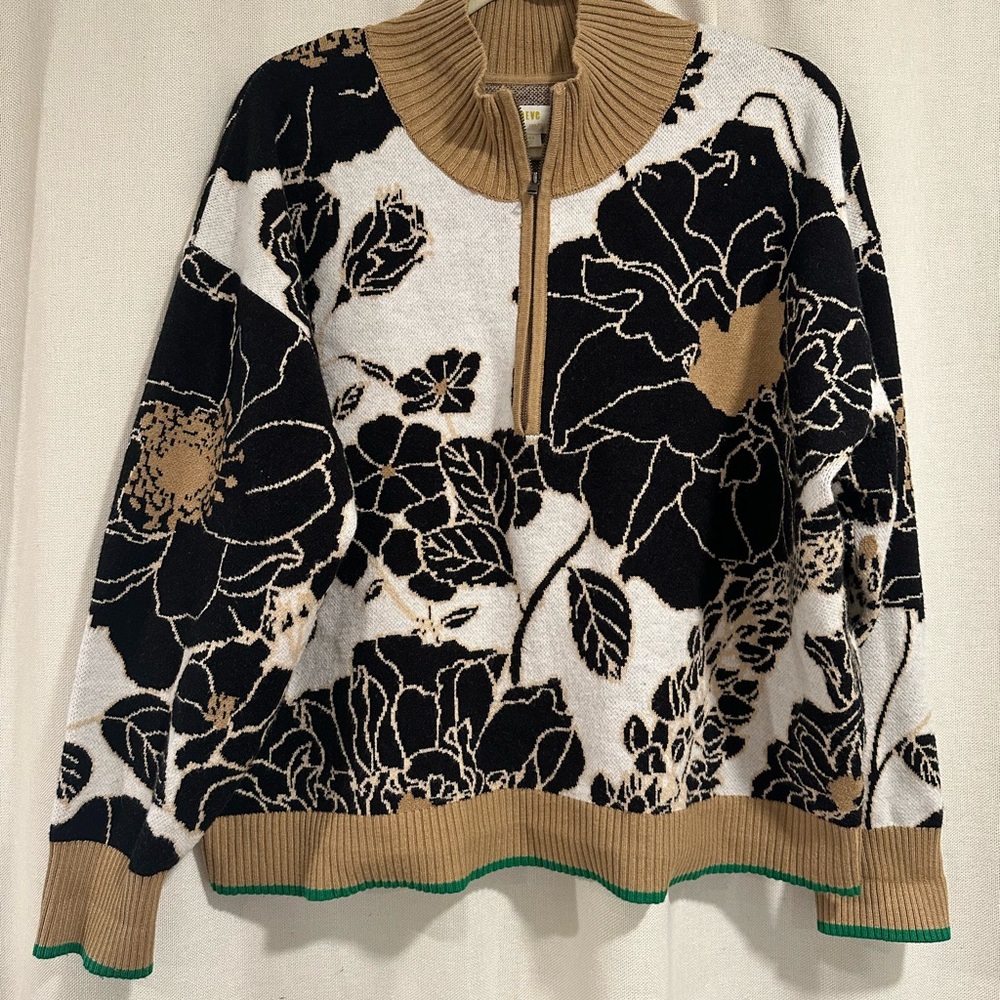 Anthropologie Maeve Black and Tan Montana Mock Neck Sweater - Size L